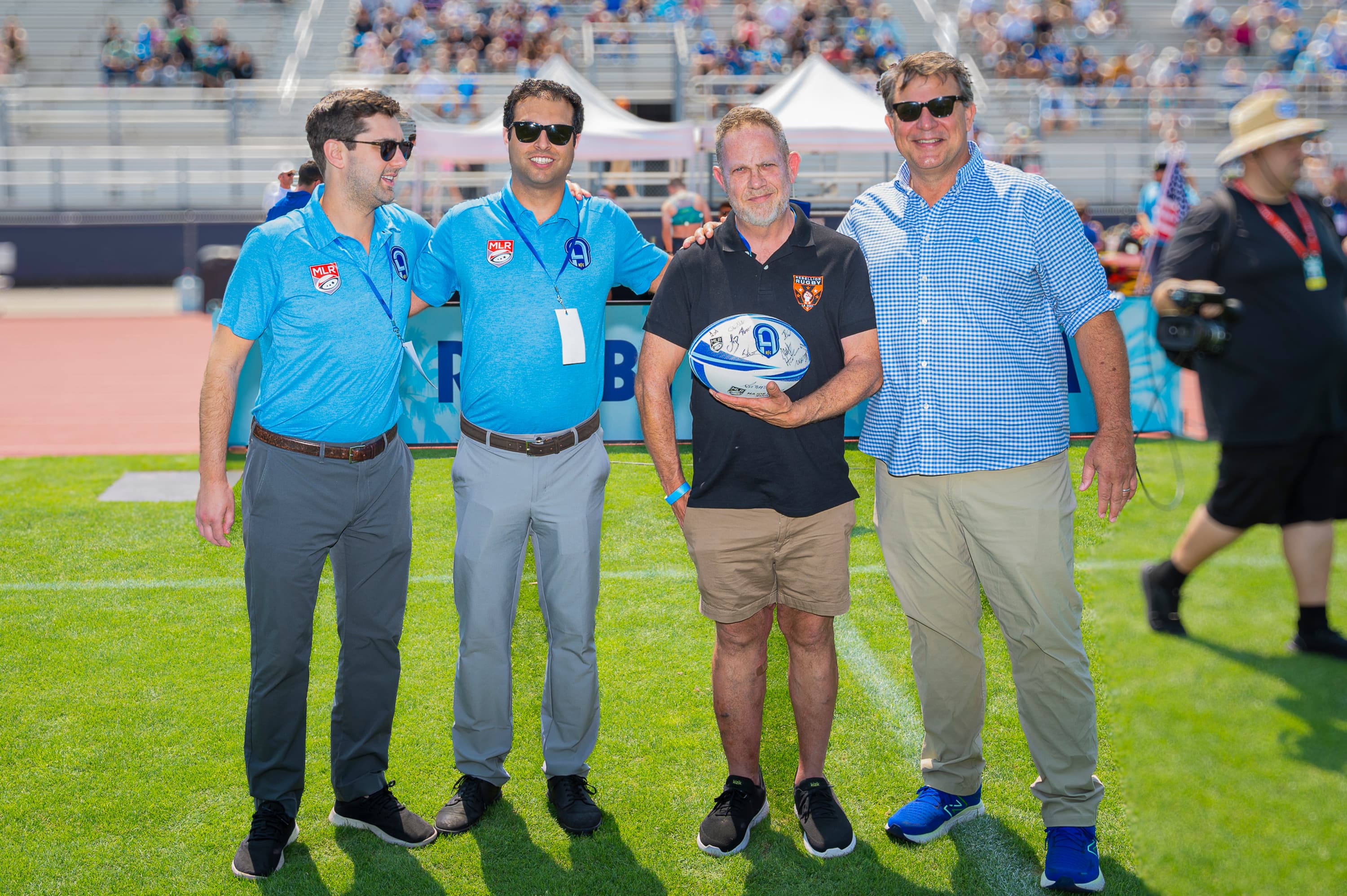 Thank you to Dr. Andrew Posner and Dr. Alireza Nazemi of Cedars Sinai Kerlan-Jobe Institute, and Pete Sickle, CEO and founder of RFCLA, for helping us recognize our most recent rugby hero at Sunday’s match! Cedars Sinai Kerlan-Jobe Institute is proud to announce Eric Anderson from Rebellion Rugby as the recipient of the Kerlan Jobe Rugby Heroes Award for his excellent contributions to the Southern California rugby community. Eric serves as the Director of Advancement for Rugby LA and is in his 7th year as President and CEO of Rebellion Rugby, the country’s most recognized amateur inclusive rugby program. RFCLA and Cedars Sinai Kerlan Jobe congratulate Eric and all of Rebellion Rugby for representing LA in the 2024 Bingham Cup in Rome. Rugby is for everyone, and we are proud to support the Rebellion during Pride Season!